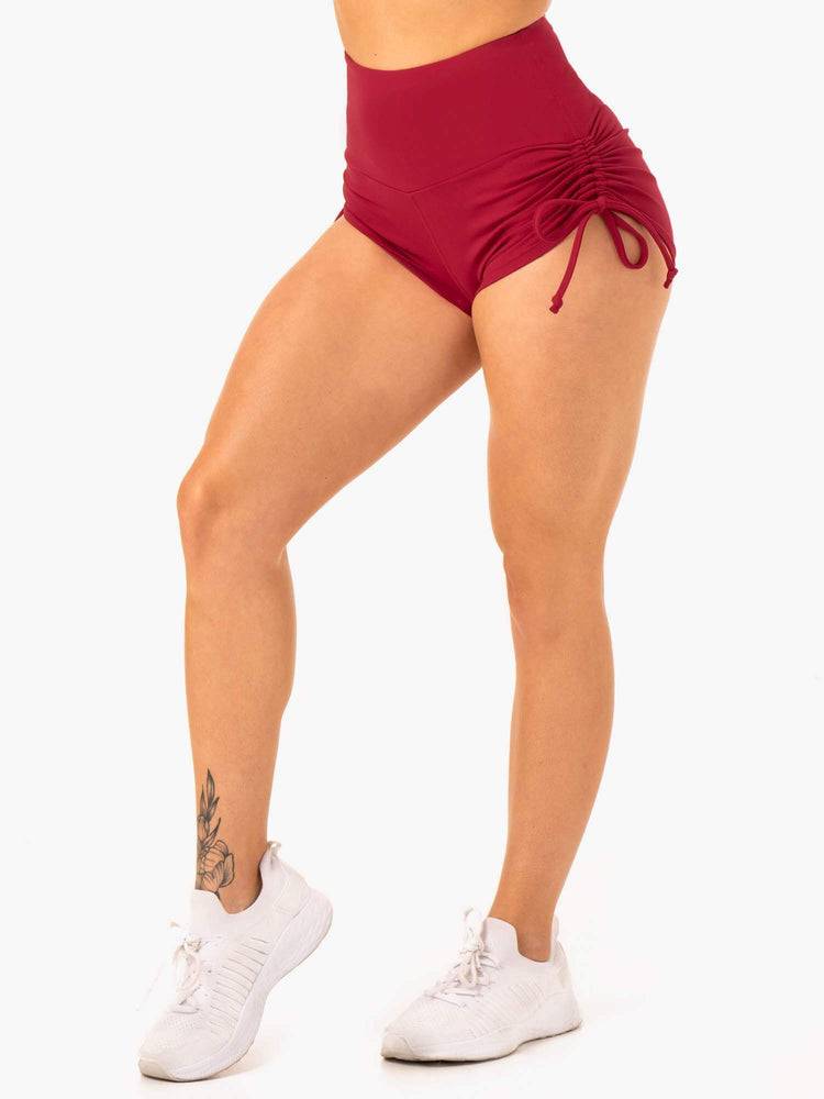 Women's Ryderwear Women Shorts Staples Scrunch Bum Tie Up Shorts Wine Red | NZ1986DN