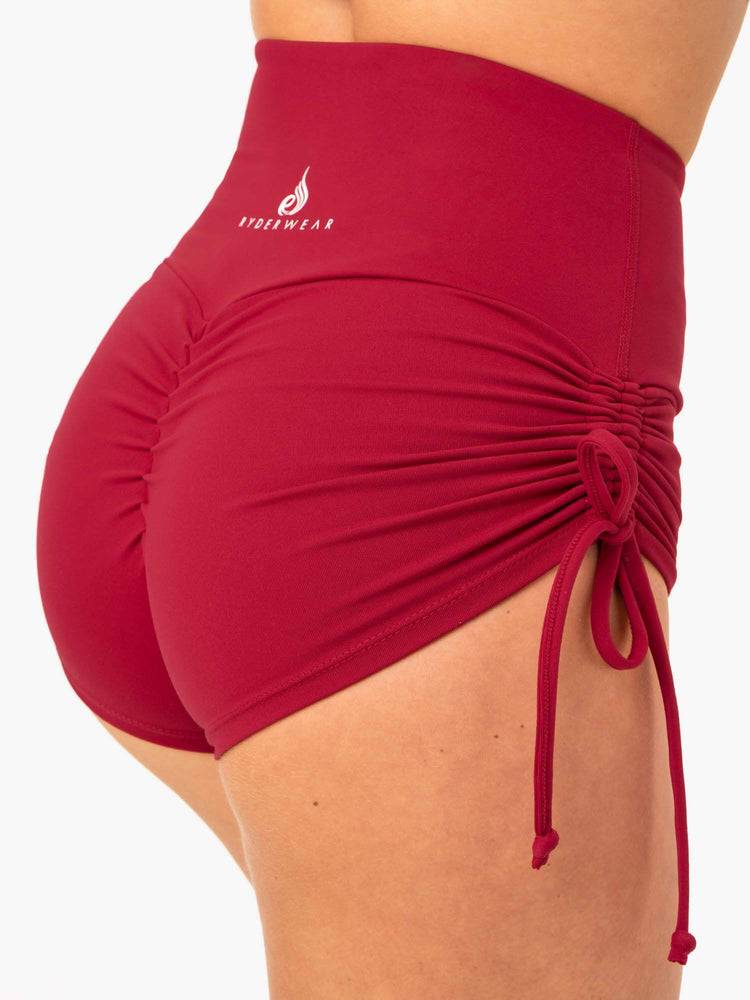 Women's Ryderwear Women Shorts Staples Scrunch Bum Tie Up Shorts Wine Red | NZ1986DN