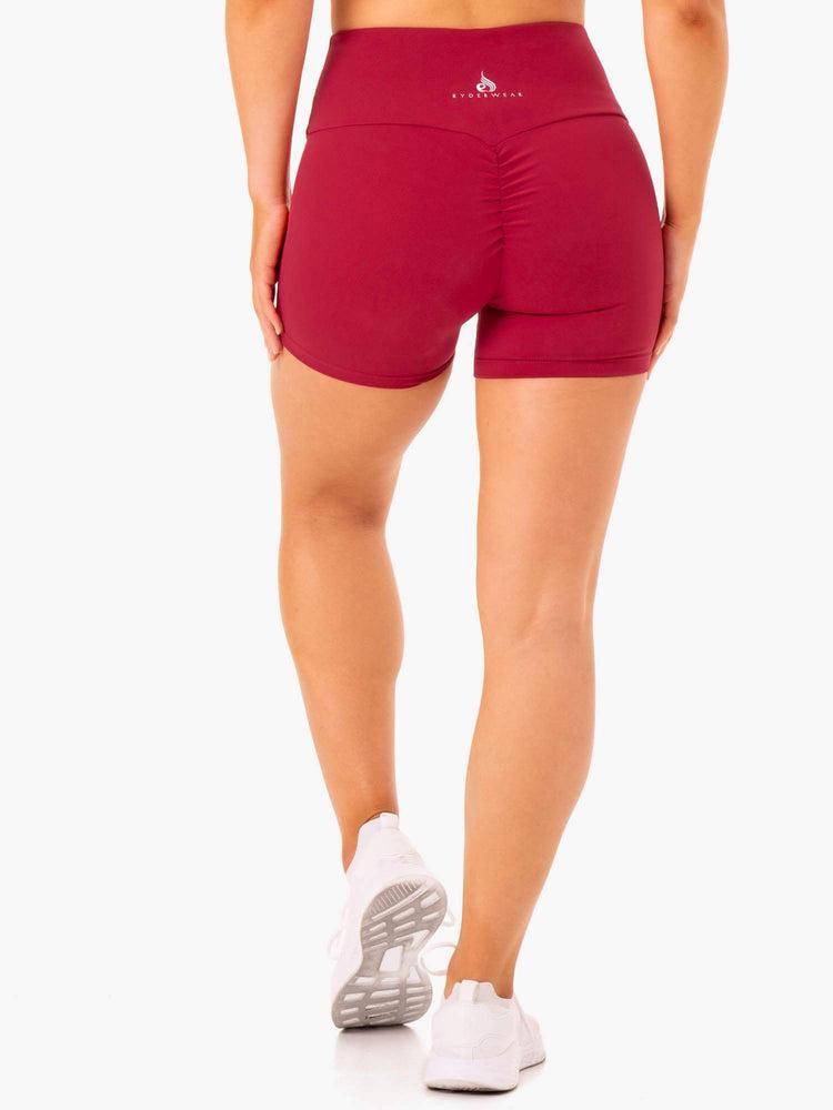 Women's Ryderwear Women Shorts Staples Scrunch Bum Mid Length Shorts Wine Red | NZ1988GL