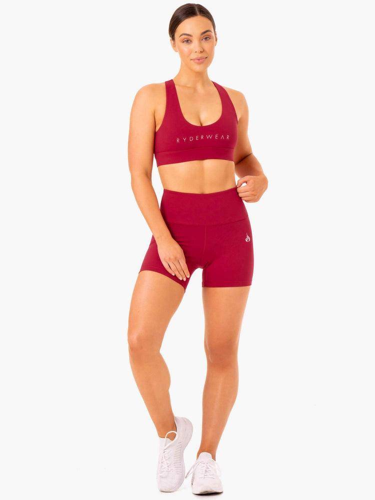 Women's Ryderwear Women Shorts Staples Scrunch Bum Mid Length Shorts Wine Red | NZ1988GL