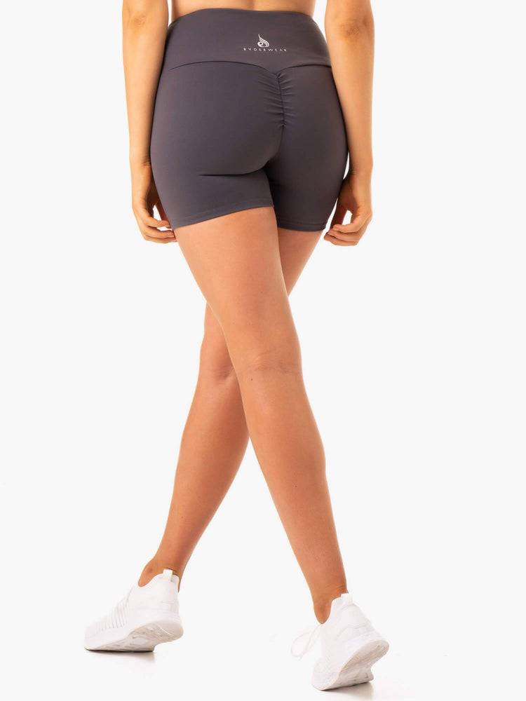 Women's Ryderwear Women Shorts Staples Scrunch Bum Mid Length Shorts Charcoal | NZ1997BC