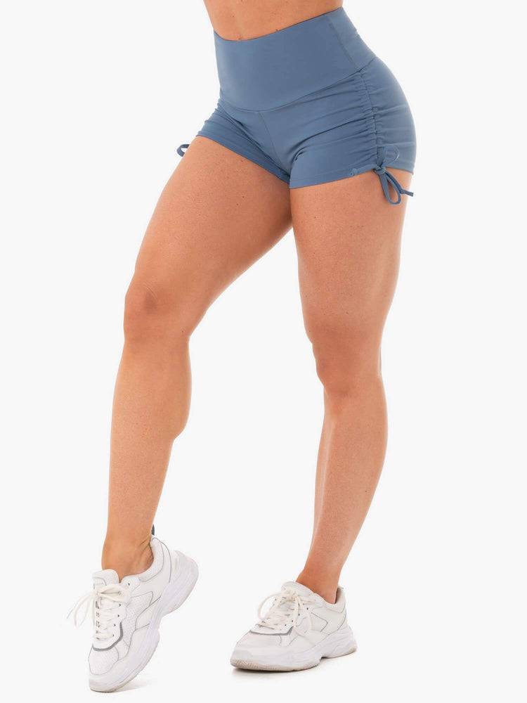 Women\'s Ryderwear Women Shorts Staples Scrunch Bum Tie Up Shorts Steel Blue | NZ2023BC