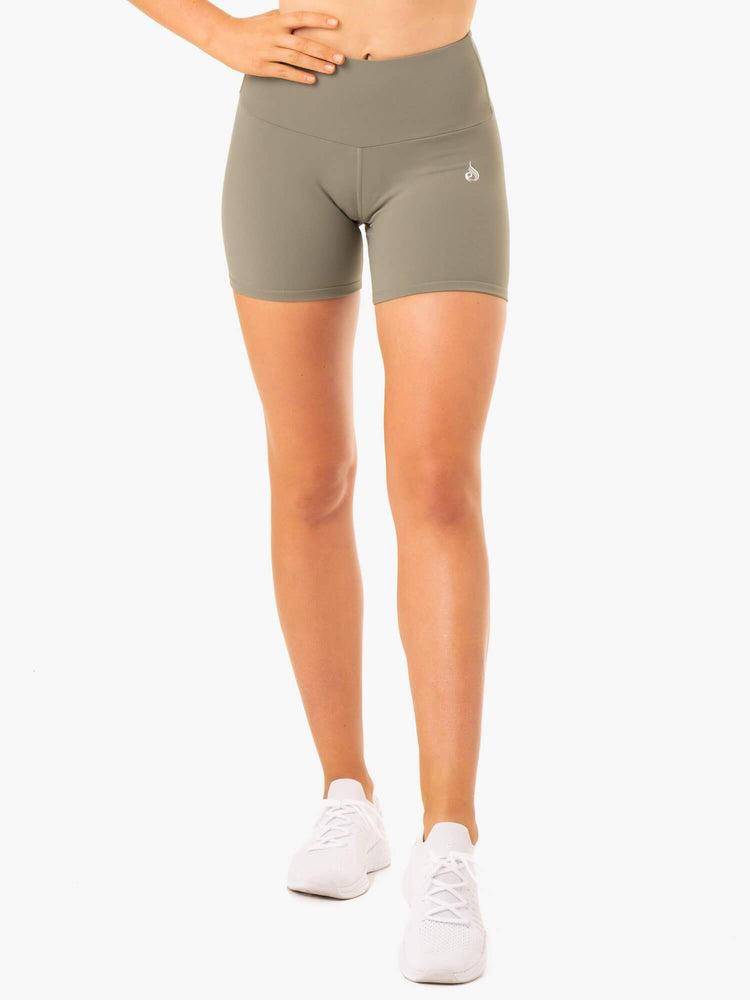 Women's Ryderwear Women Shorts Staples Scrunch Bum Mid Length Shorts Khaki | NZ2165PQ