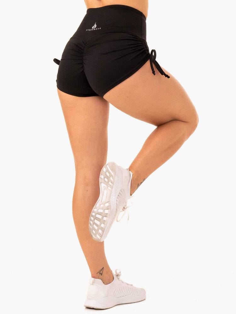 Women's Ryderwear Women Shorts Staples Scrunch Bum Tie Up Shorts Black | NZ2187YU