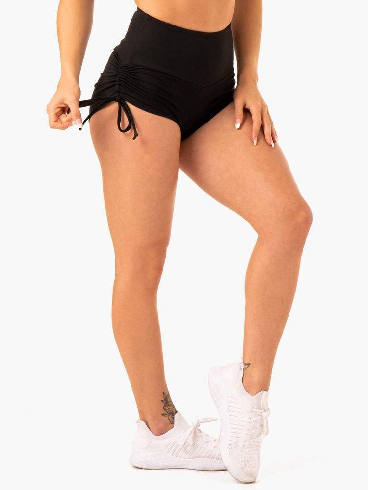 Women's Ryderwear Women Shorts Staples Scrunch Bum Tie Up Shorts Black | NZ2187YU