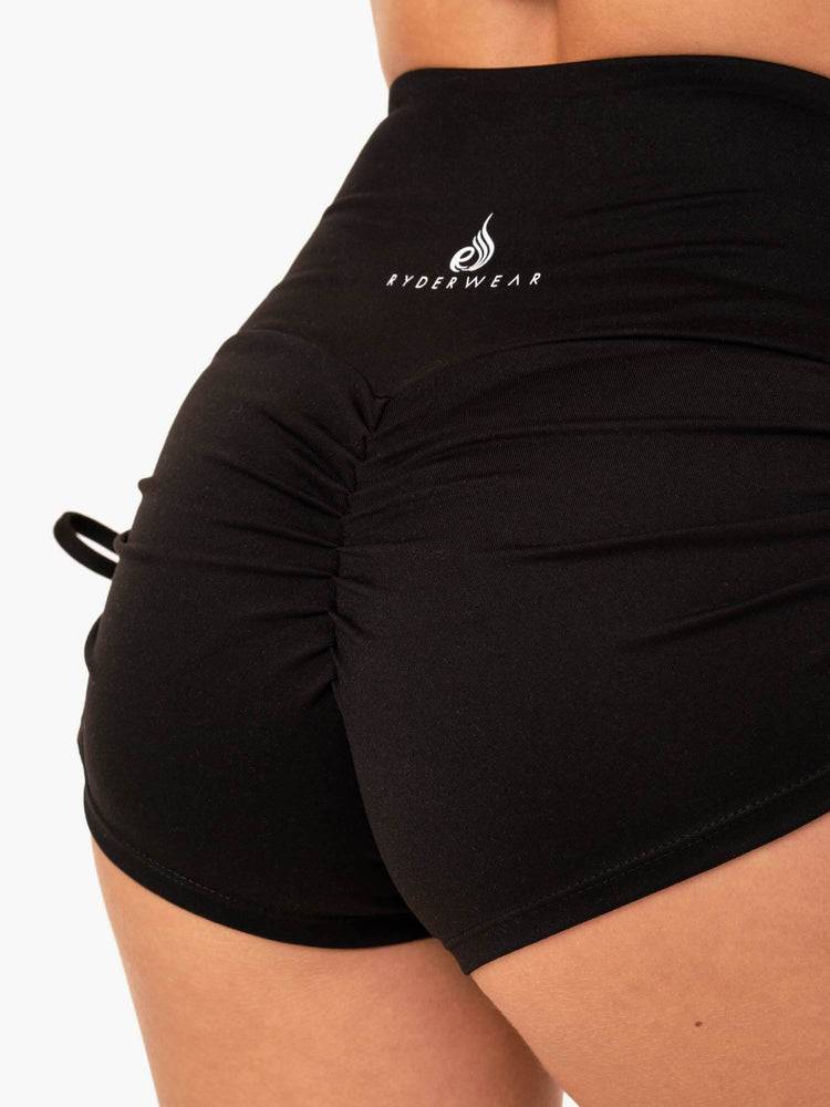 Women's Ryderwear Women Shorts Staples Scrunch Bum Tie Up Shorts Black | NZ2187YU