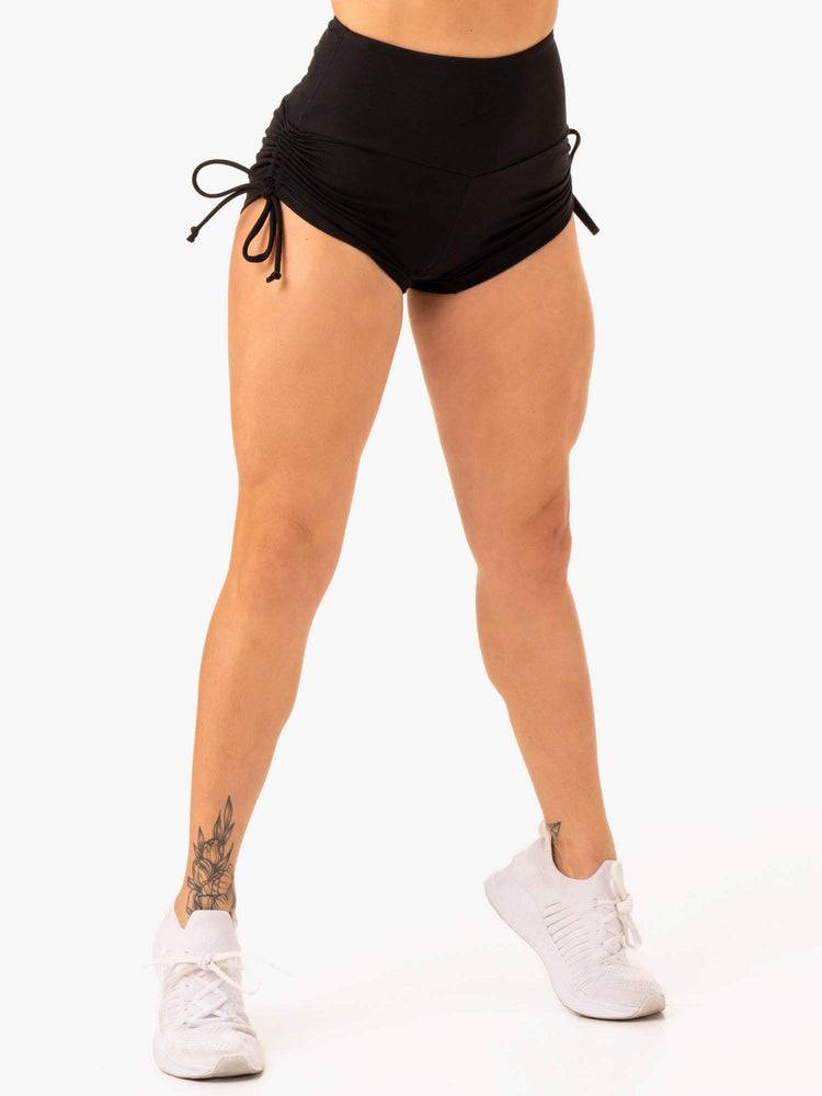 Women\'s Ryderwear Women Shorts Staples Scrunch Bum Tie Up Shorts Black | NZ2187YU