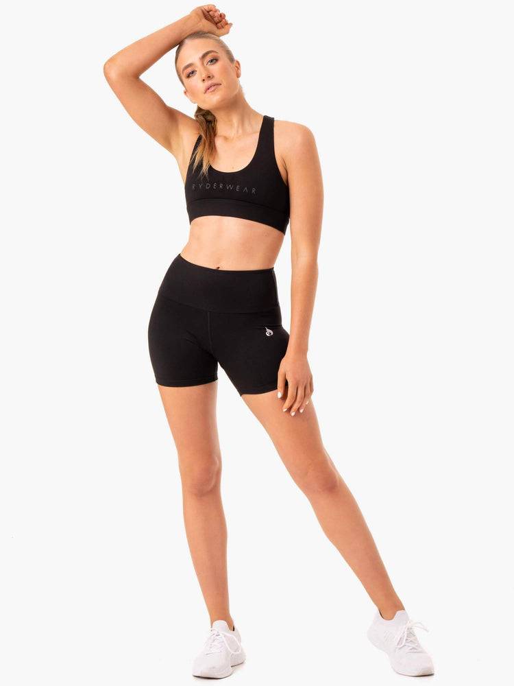 Women's Ryderwear Women Shorts Staples Scrunch Bum Mid Length Shorts Black | NZ2201ZG