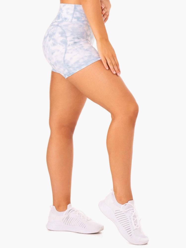 Women's Ryderwear Women Shorts Tie Dye Mid Length Shorts Steel Blue Tie Dye | NZ2016JJ