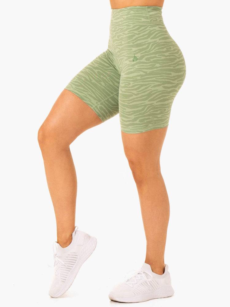 Women's Ryderwear Women Shorts Transform Mid Length Shorts Jade Green Zebra | NZ2052QZ