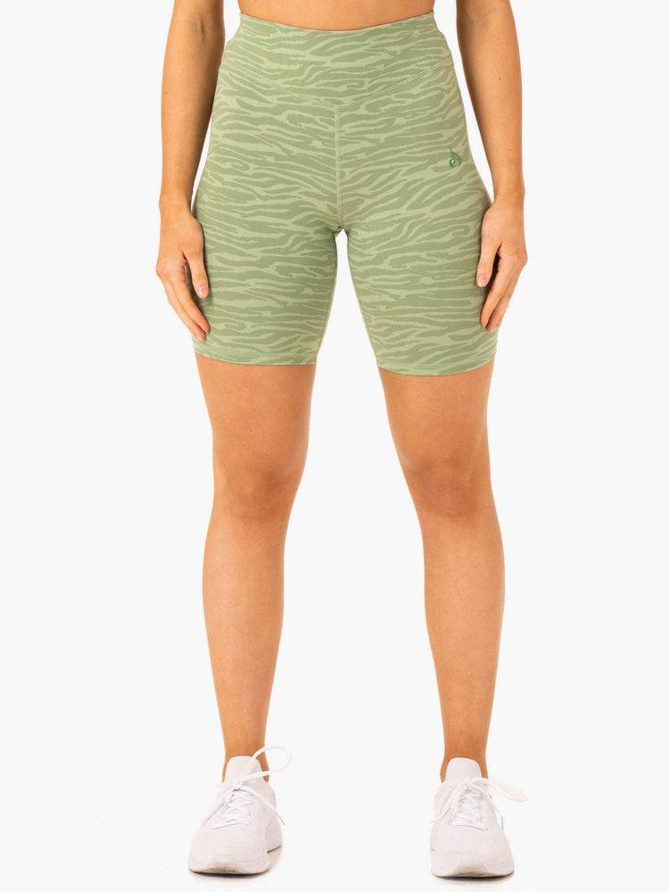 Women's Ryderwear Women Shorts Transform Mid Length Shorts Jade Green Zebra | NZ2052QZ