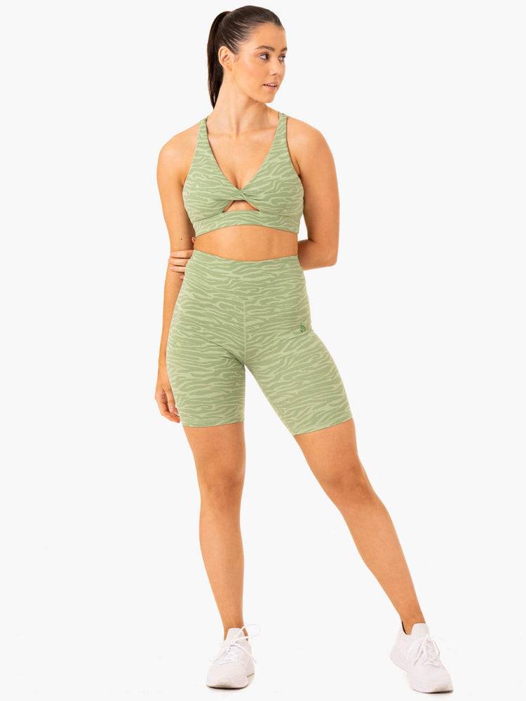 Women's Ryderwear Women Shorts Transform Mid Length Shorts Jade Green Zebra | NZ2052QZ