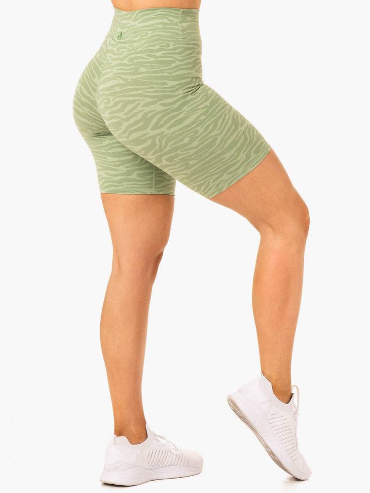 Women\'s Ryderwear Women Shorts Transform Mid Length Shorts Jade Green Zebra | NZ2052QZ