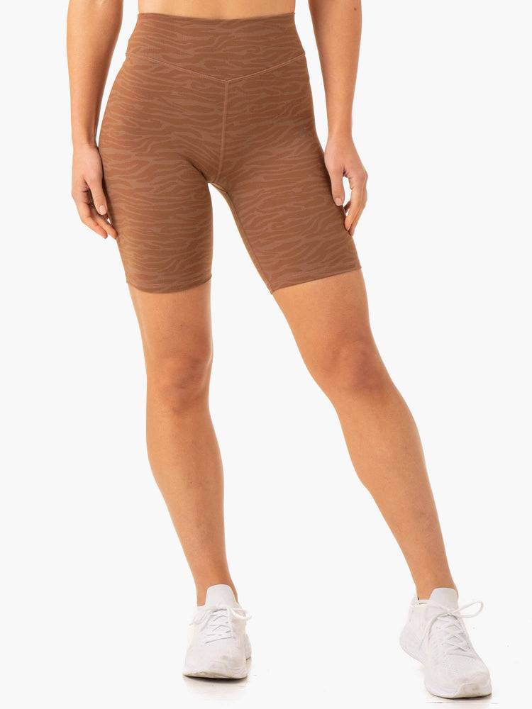 Women's Ryderwear Women Shorts Transform Mid Length Shorts Chocolate Zebra | NZ2065FM