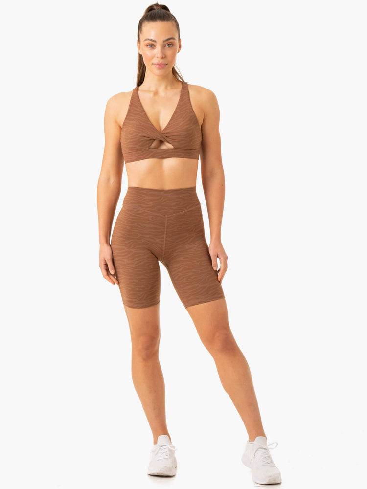 Women's Ryderwear Women Shorts Transform Mid Length Shorts Chocolate Zebra | NZ2065FM