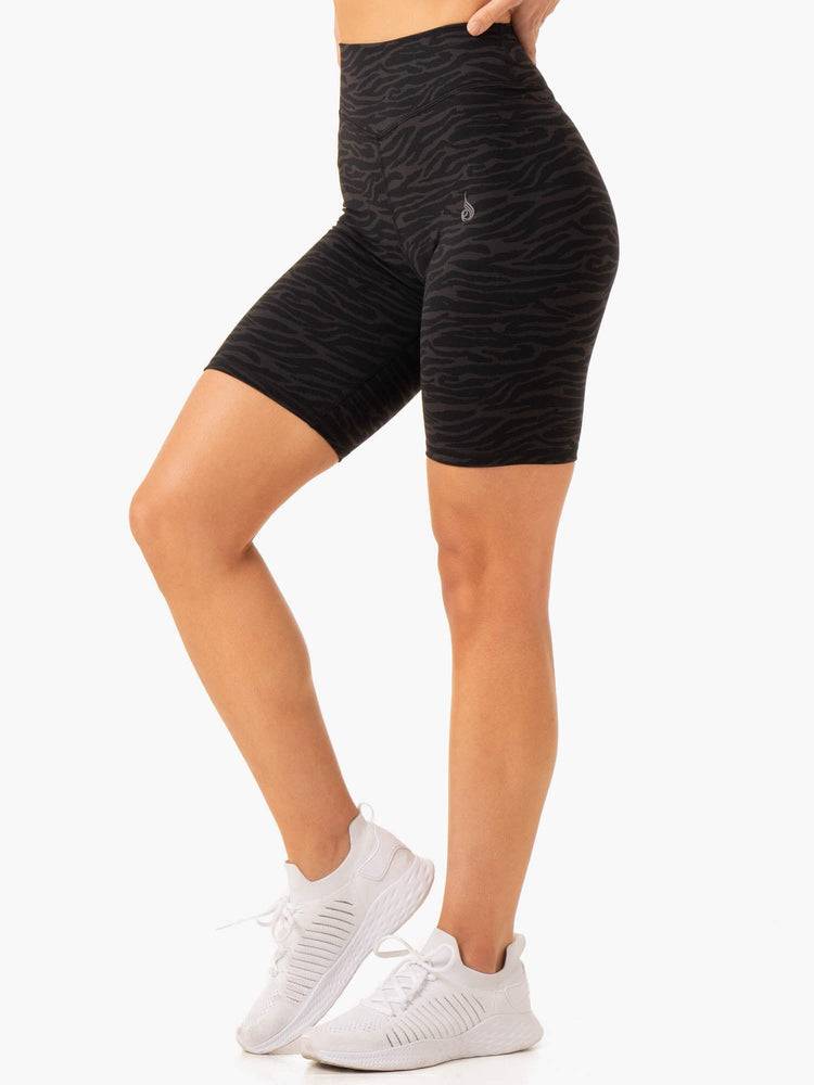 Women's Ryderwear Women Shorts Transform Mid Length Shorts Black Zebra | NZ2096LH