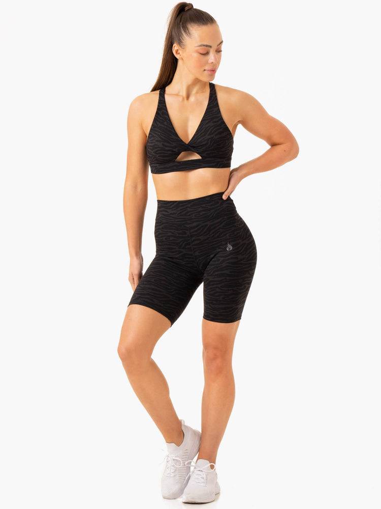 Women's Ryderwear Women Shorts Transform Mid Length Shorts Black Zebra | NZ2096LH