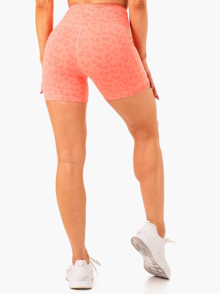 Women's Ryderwear Women Shorts Ultra High Waisted Mid Length Shorts Coral Leopard | NZ2160TV