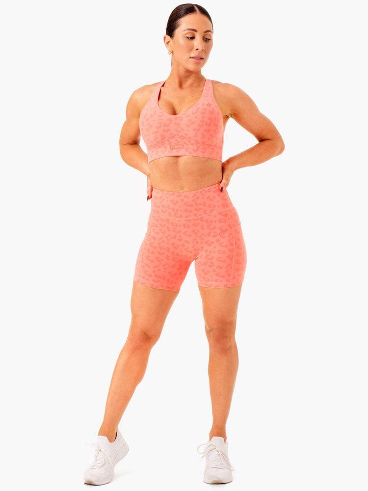 Women's Ryderwear Women Shorts Ultra High Waisted Mid Length Shorts Coral Leopard | NZ2160TV