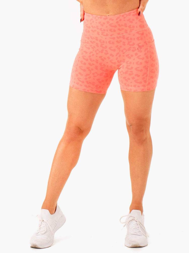 Women\'s Ryderwear Women Shorts Ultra High Waisted Mid Length Shorts Coral Leopard | NZ2160TV