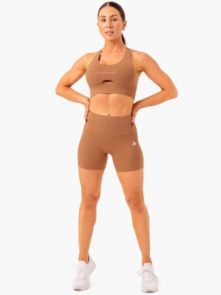 Women's Ryderwear Women Shorts Vital Mid Length Scrunch Shorts Mocha | NZ2111IS