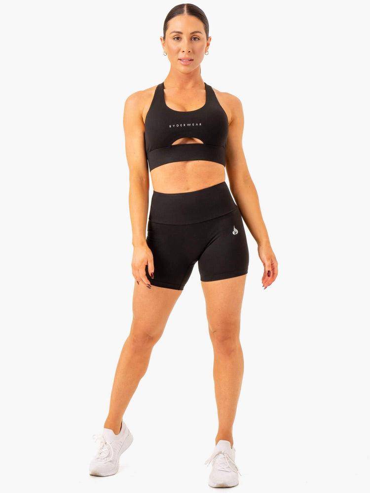 Women's Ryderwear Women Shorts Vital Mid Length Scrunch Shorts Black | NZ2175ZG