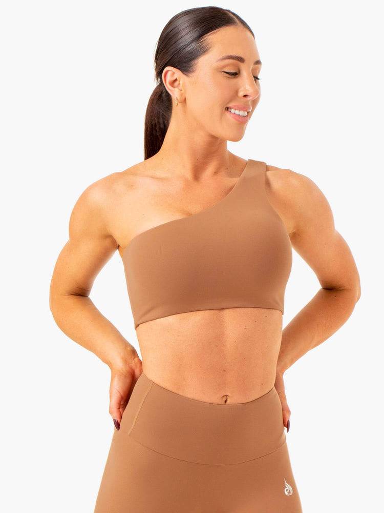 Women's Ryderwear Women Sports Bra Adapt One Shoulder Sports Bra Mocha | NZ2296AP