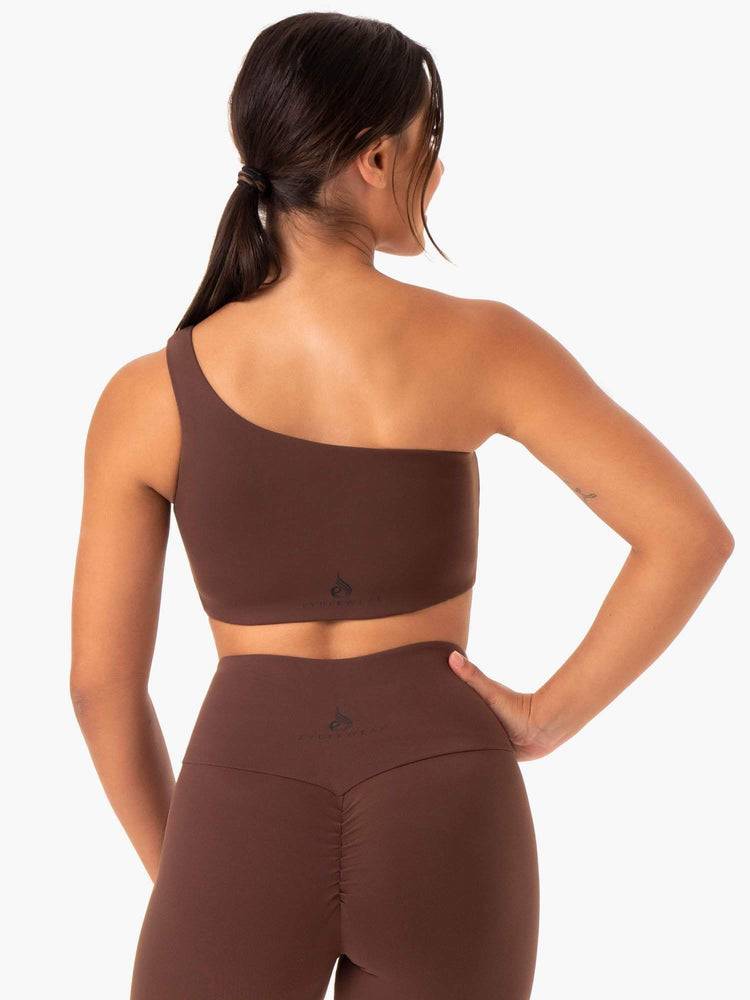 Women's Ryderwear Women Sports Bra Adapt One Shoulder Sports Bra Chocolate | NZ2347TV