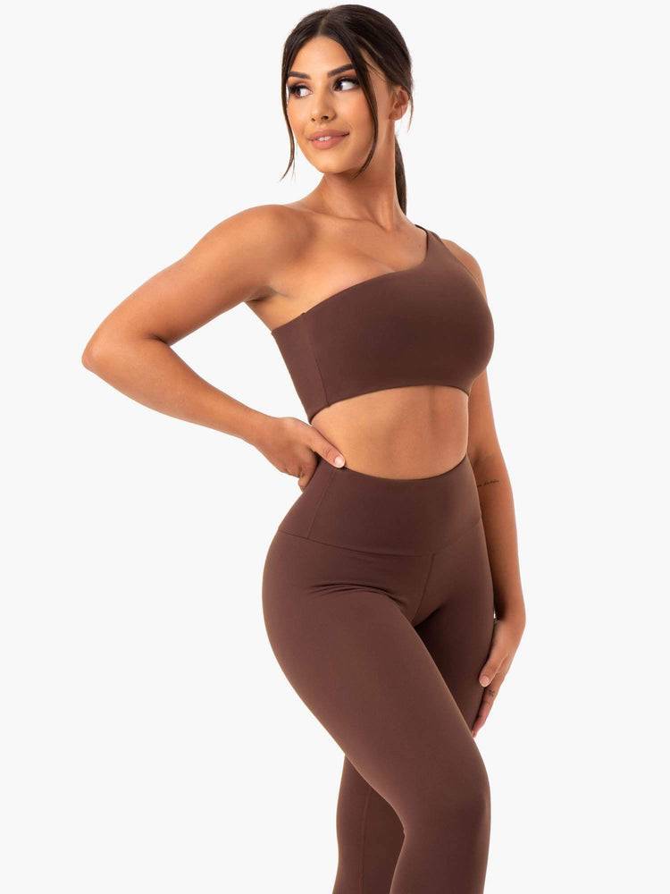 Women's Ryderwear Women Sports Bra Adapt One Shoulder Sports Bra Chocolate | NZ2347TV