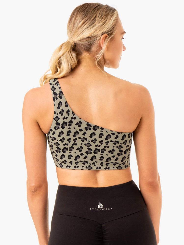 Women's Ryderwear Women Sports Bra Adapt One Shoulder Sports Bra Khaki Leopard | NZ2392SO