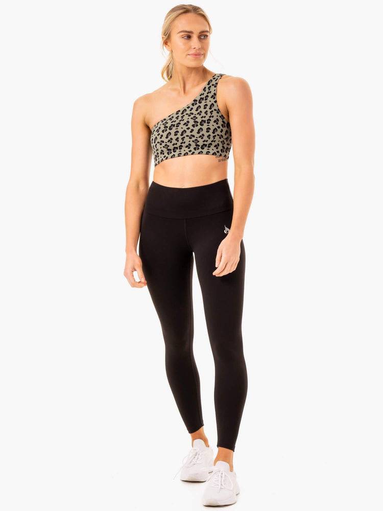 Women's Ryderwear Women Sports Bra Adapt One Shoulder Sports Bra Khaki Leopard | NZ2392SO