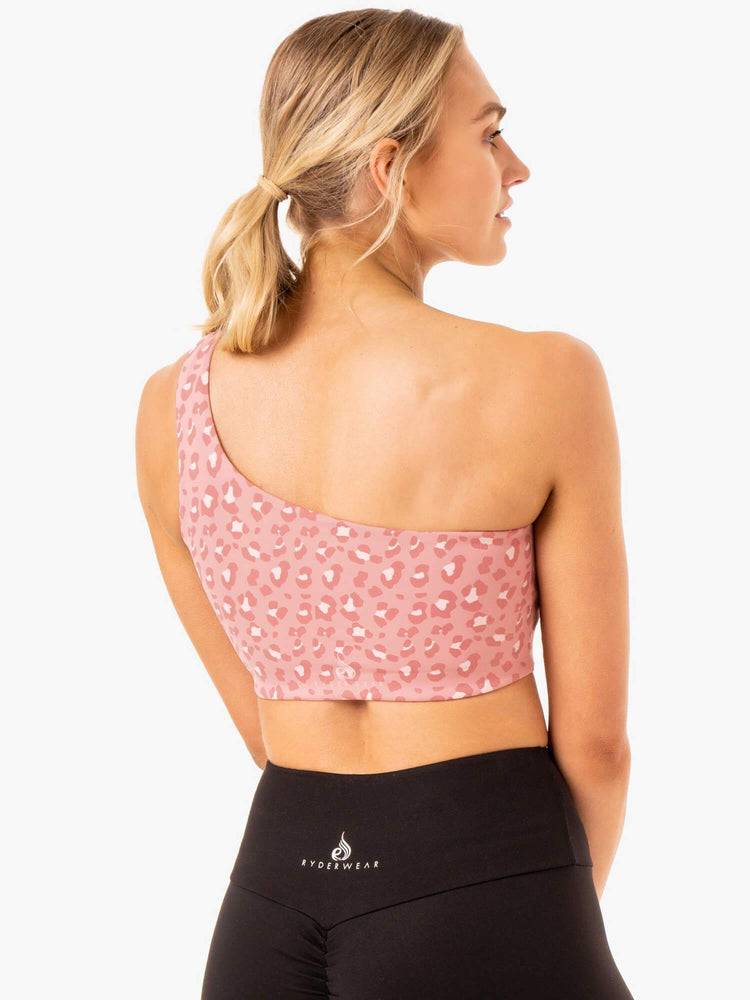 Women's Ryderwear Women Sports Bra Adapt One Shoulder Sports Bra Pink Leopard | NZ2418SO