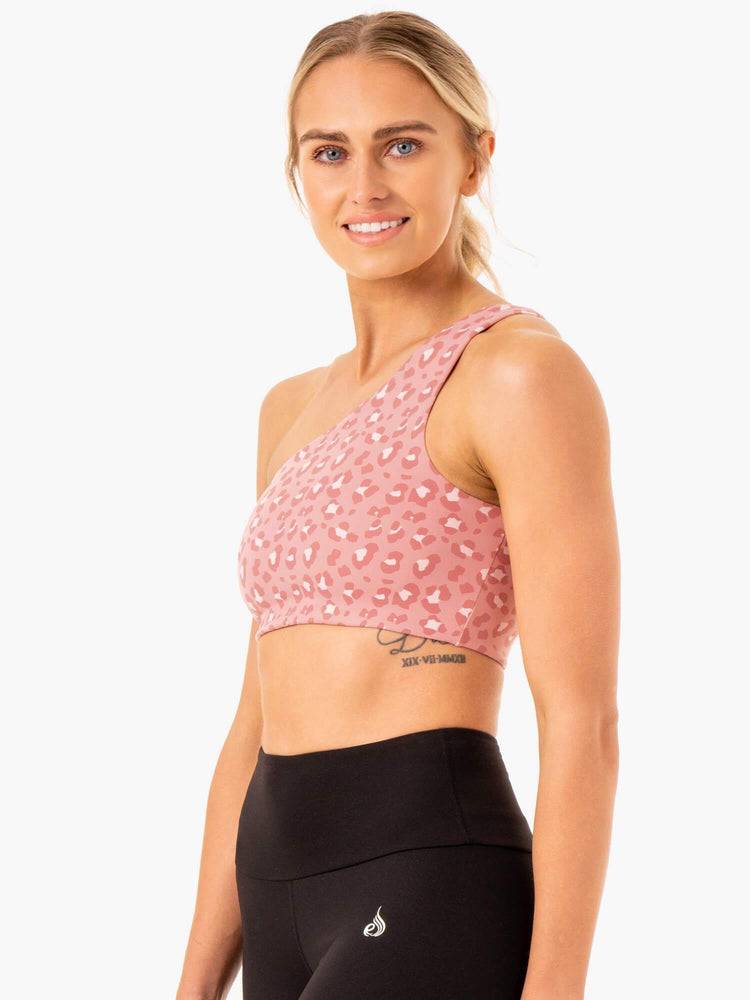 Women's Ryderwear Women Sports Bra Adapt One Shoulder Sports Bra Pink Leopard | NZ2418SO