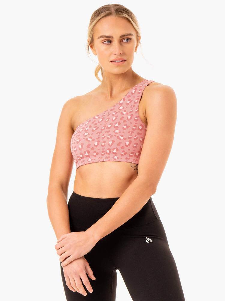 Women\'s Ryderwear Women Sports Bra Adapt One Shoulder Sports Bra Pink Leopard | NZ2418SO