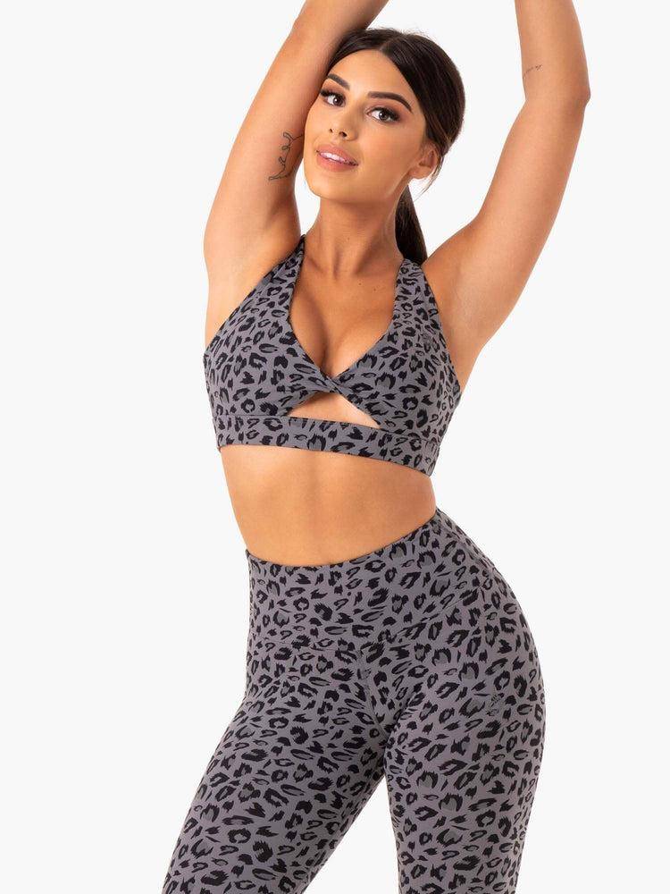 Women\'s Ryderwear Women Sports Bra Adapt Twist Sports Bra Grey Leopard | NZ2482MA