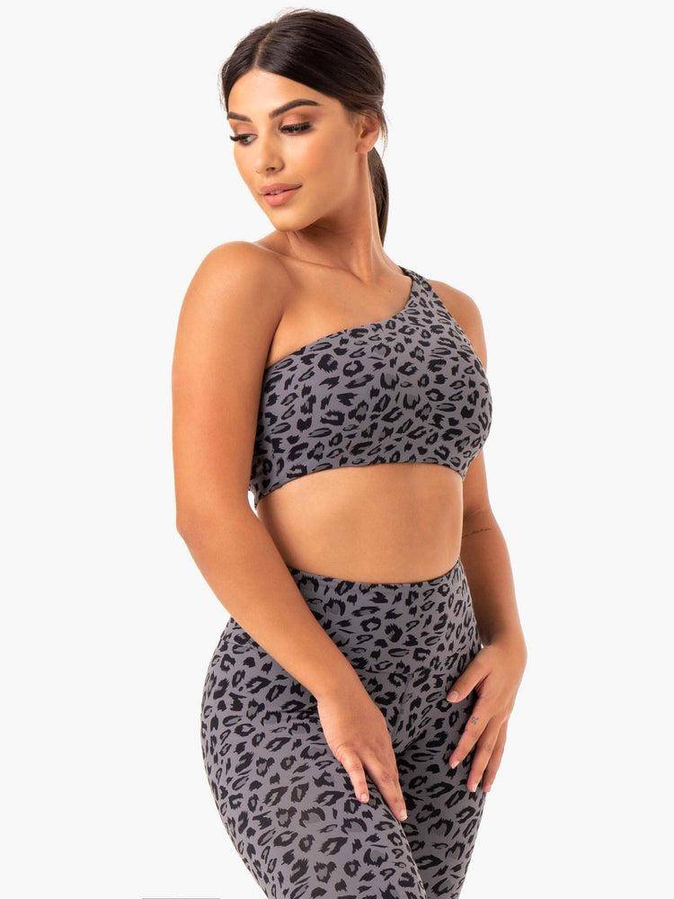 Women's Ryderwear Women Sports Bra Adapt One Shoulder Sports Bra Grey Leopard | NZ2488ZG