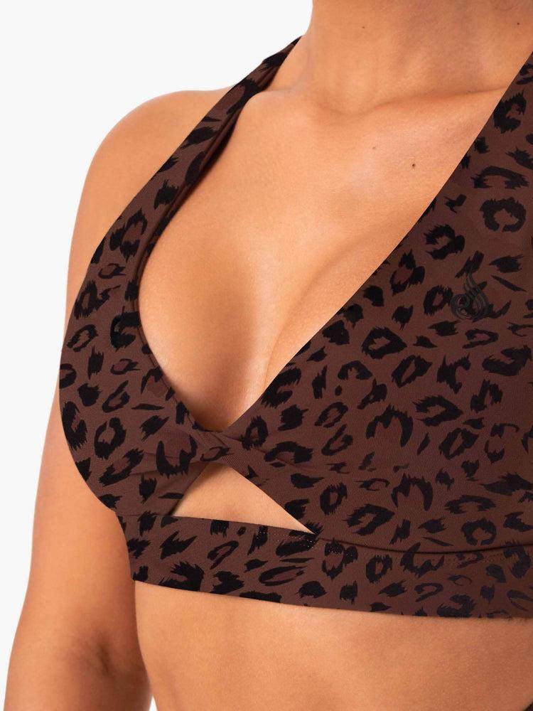 Women's Ryderwear Women Sports Bra Adapt Twist Sports Bra Chocolate Leopard | NZ2514ZG