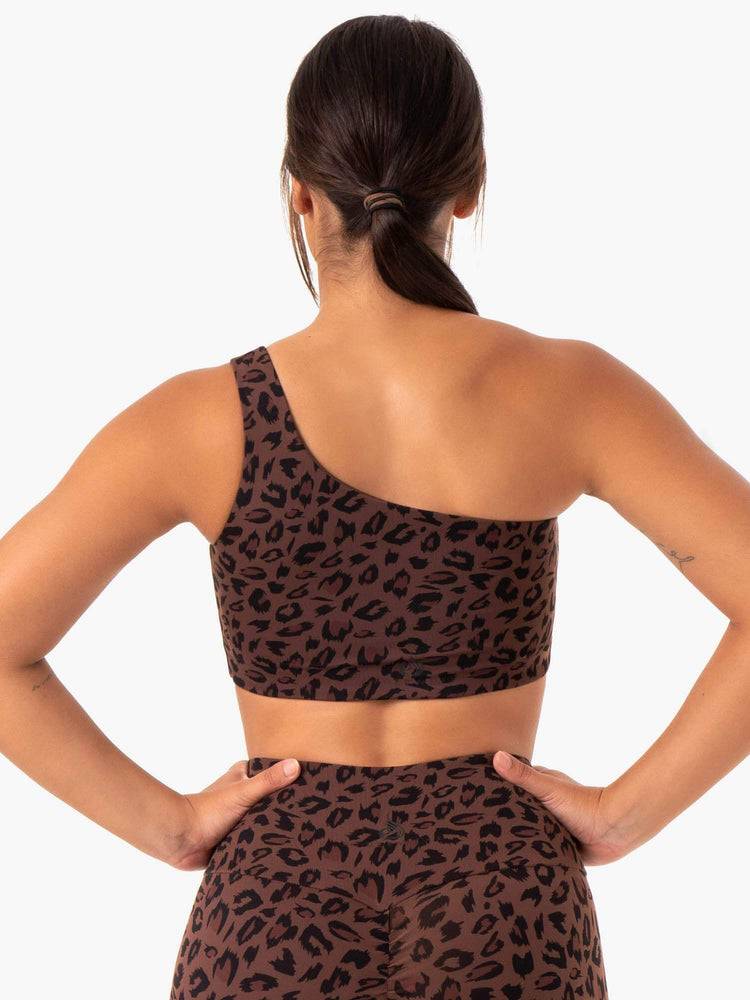 Women's Ryderwear Women Sports Bra Adapt One Shoulder Sports Bra Chocolate Leopard | NZ2528YU