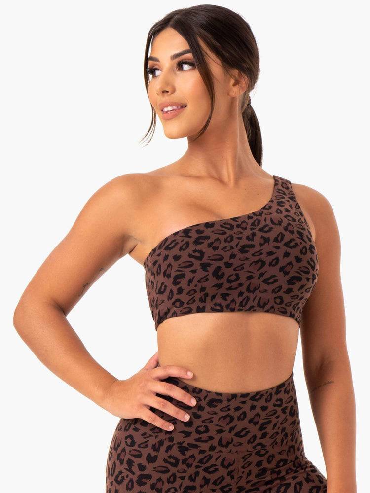 Women's Ryderwear Women Sports Bra Adapt One Shoulder Sports Bra Chocolate Leopard | NZ2528YU