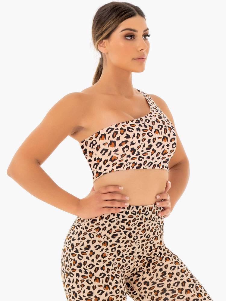 Women's Ryderwear Women Sports Bra Adapt One Shoulder Sports Bra Nude Leopard | NZ2539XF