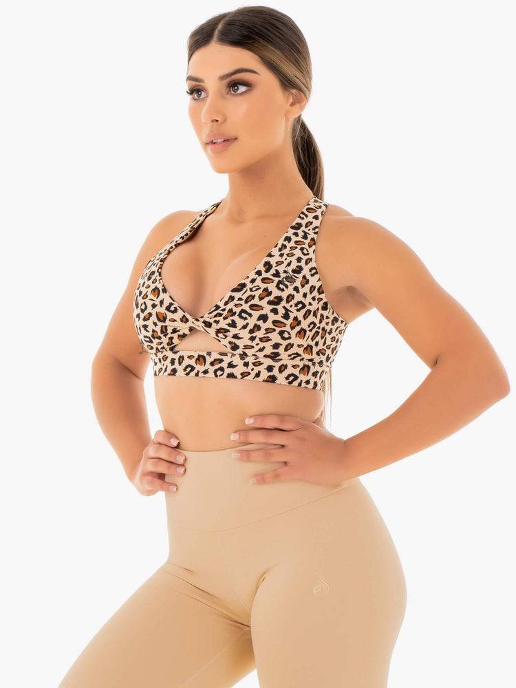 Women's Ryderwear Women Sports Bra Adapt Twist Sports Bra Nude Leopard | NZ2543JJ