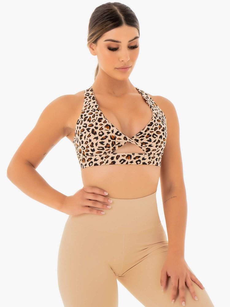 Women's Ryderwear Women Sports Bra Adapt Twist Sports Bra Nude Leopard | NZ2543JJ