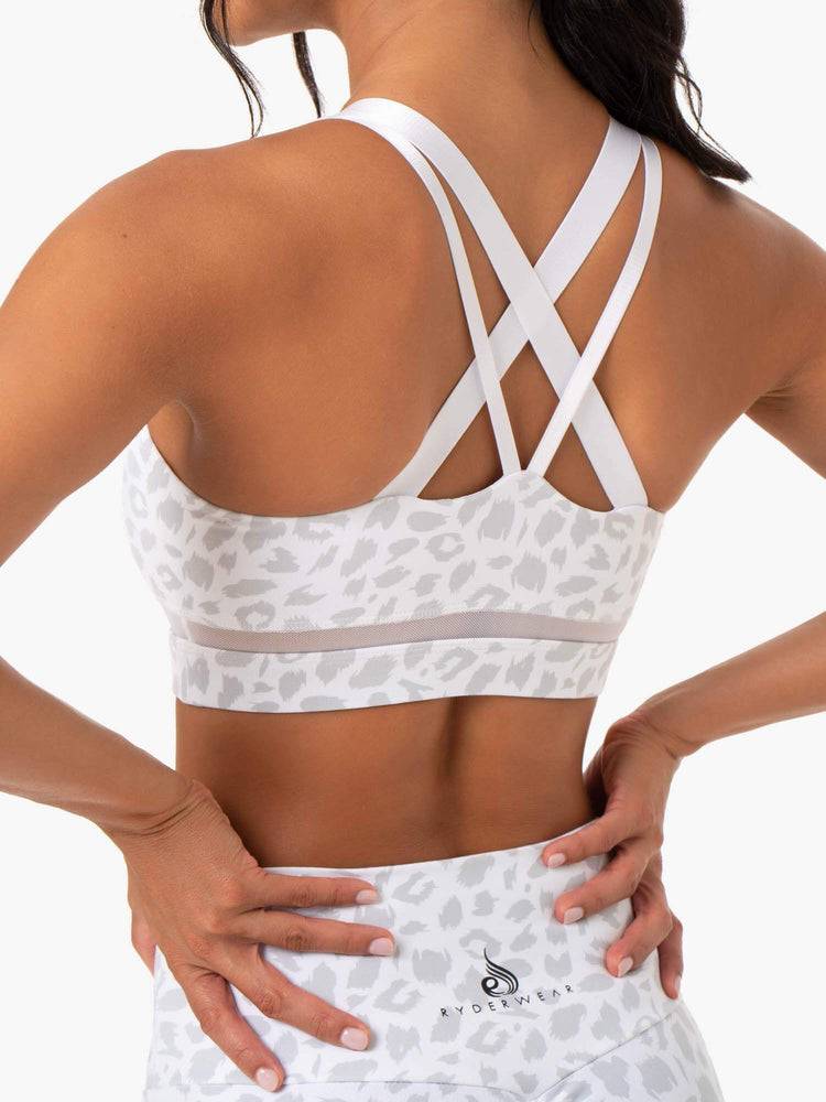 Women's Ryderwear Women Sports Bra Amazon Mesh Sports Bra Snow Leopard | NZ2494FM