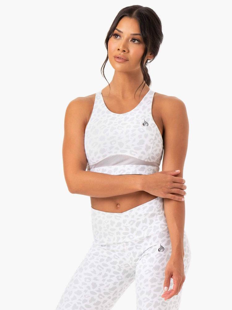 Women's Ryderwear Women Sports Bra Amazon Mesh Sports Bra Snow Leopard | NZ2494FM