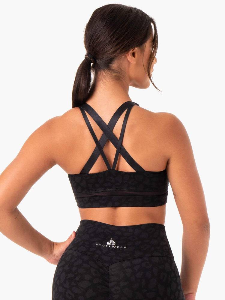 Women's Ryderwear Women Sports Bra Amazon Mesh Sports Bra Black Leopard | NZ2504RW