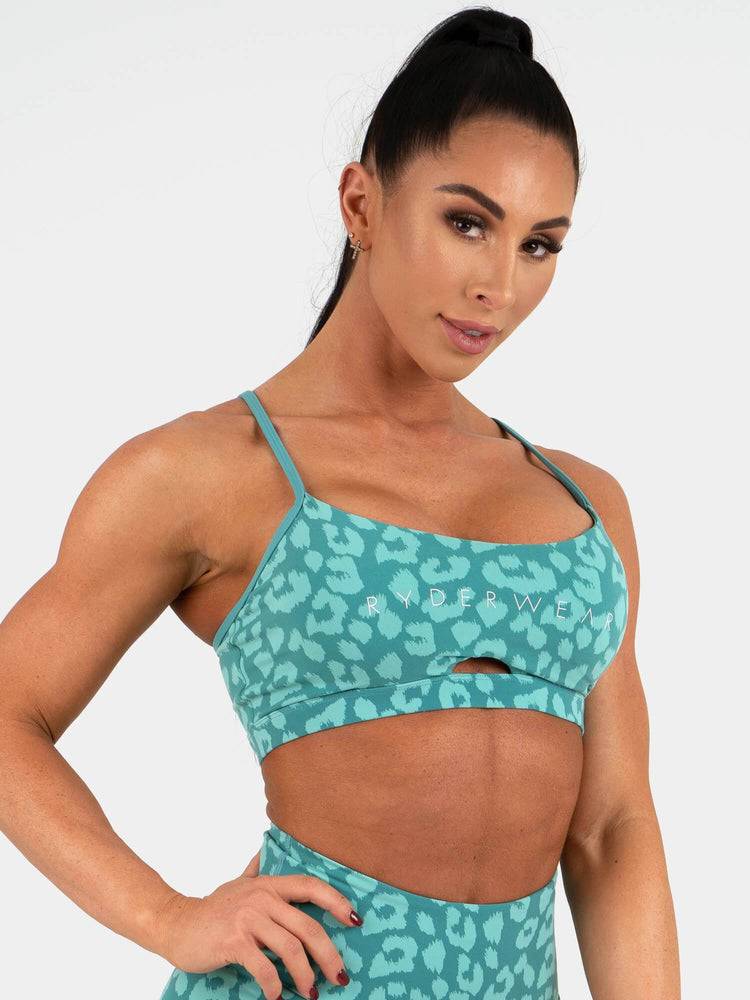 Women's Ryderwear Women Sports Bra Animal Sports Bra Leopard Teal | NZ2556RW