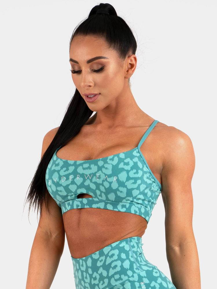 Women's Ryderwear Women Sports Bra Animal Sports Bra Leopard Teal | NZ2556RW