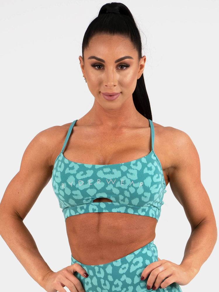 Women\'s Ryderwear Women Sports Bra Animal Sports Bra Leopard Teal | NZ2556RW