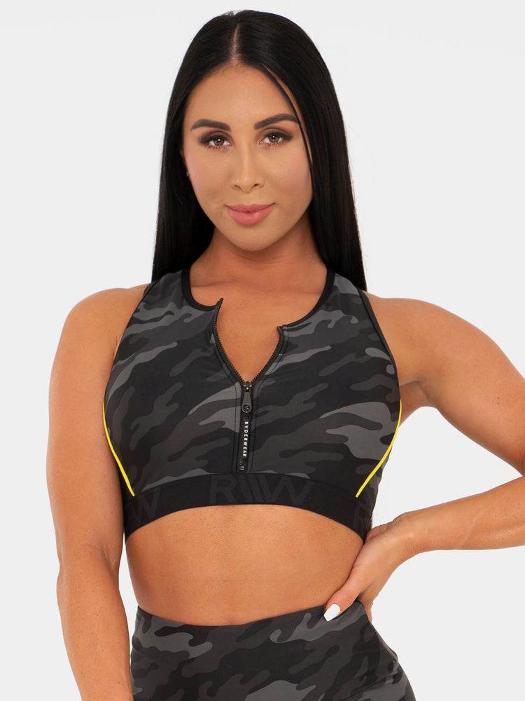 Women's Ryderwear Women Sports Bra BFCAMO Zip Up Sports Bra Camo | NZ2499OR