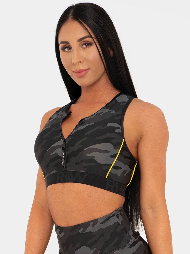 Women\'s Ryderwear Women Sports Bra BFCAMO Zip Up Sports Bra Camo | NZ2499OR